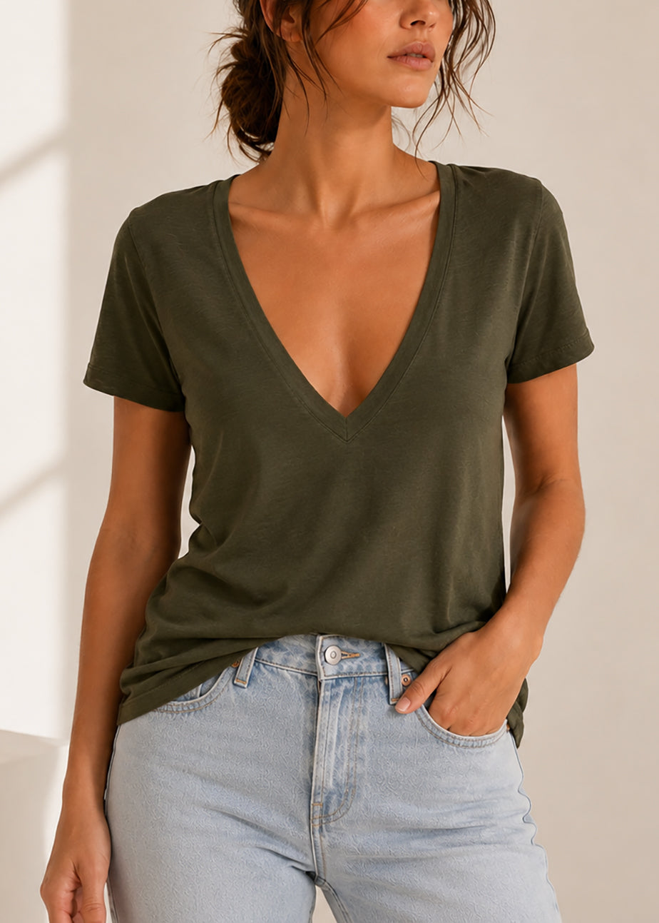 Supima Cotton Deep V Neck Tee
