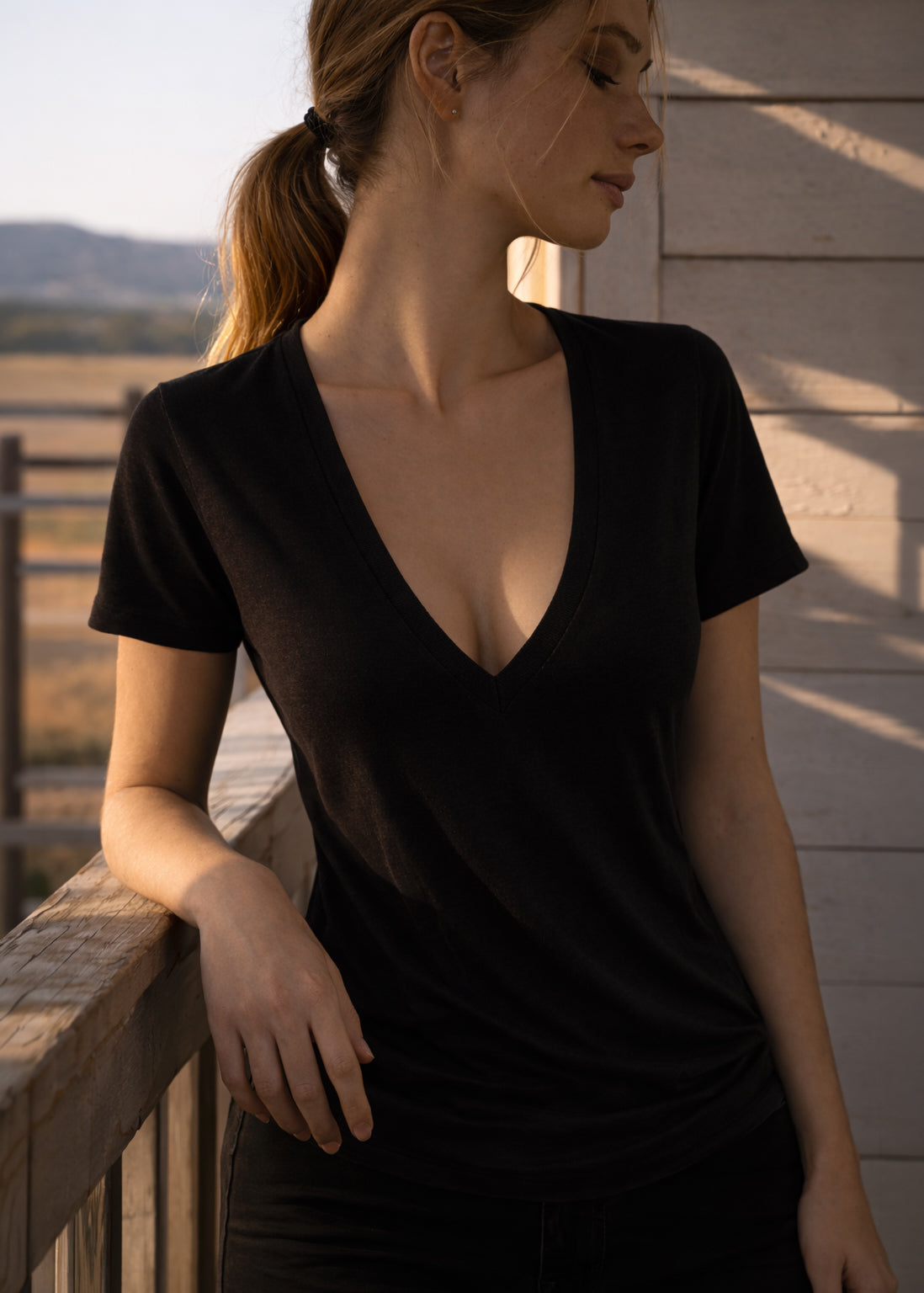 Supima Cotton Deep V-Neck Tee