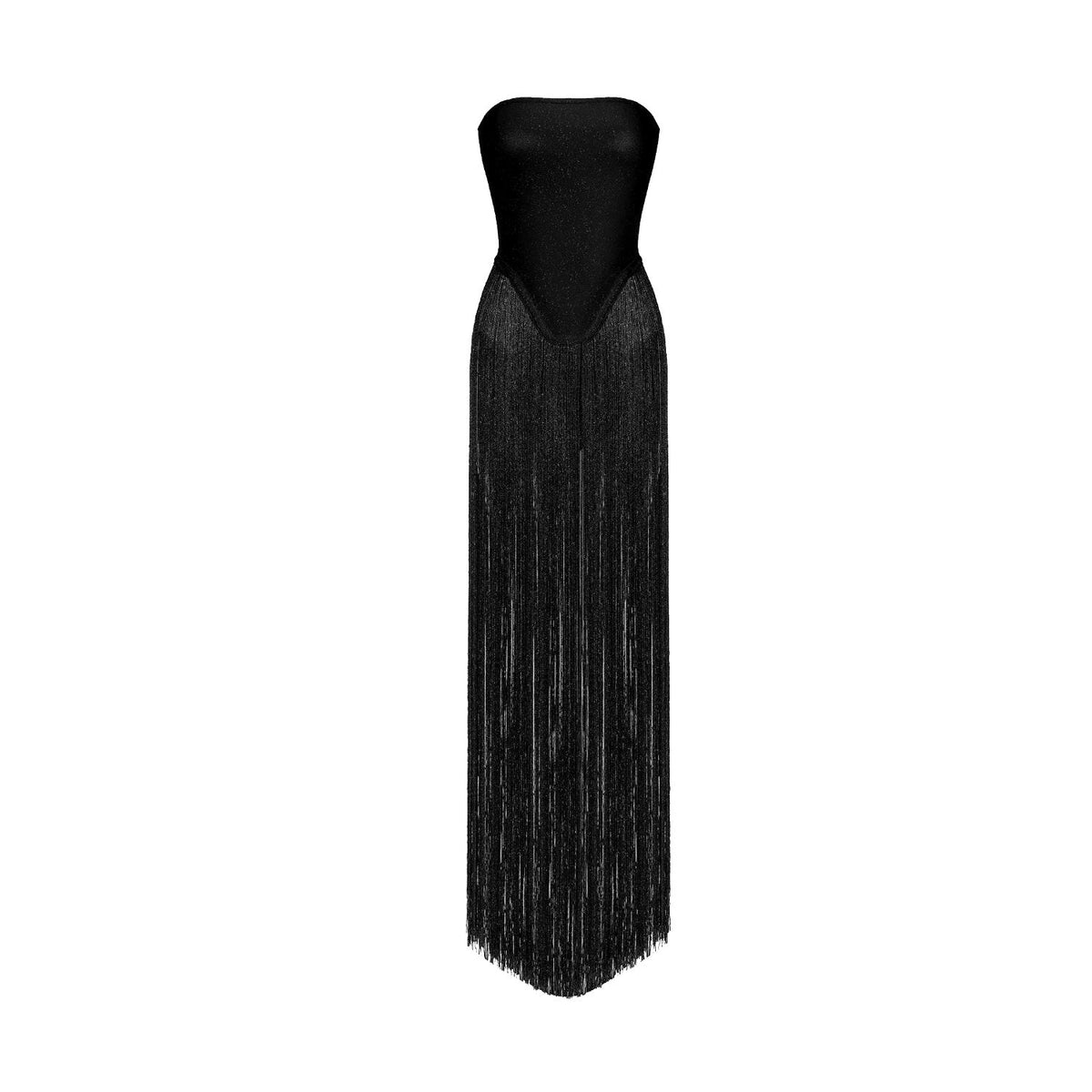 Scarlet Bodysuit Fringe Dress in Black